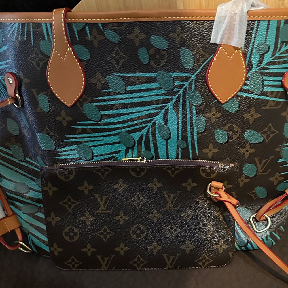 Elegant Teal and Brown Tote Bag - Picture 2 of 10